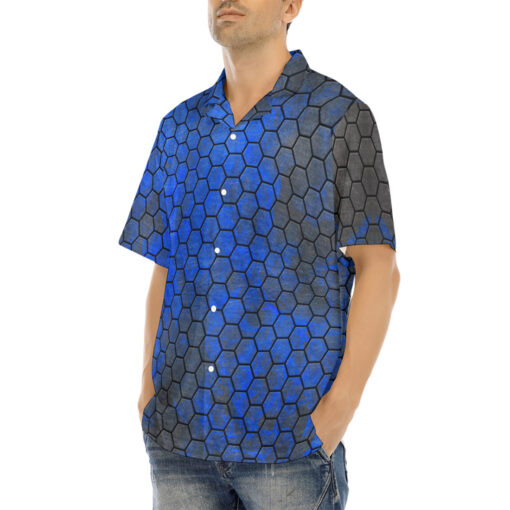 Blue Hexagons Hawaiian Shirt - Image 3