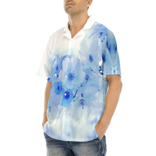 Blue Sakura Flowers Hawaiian Shirt - Image 3