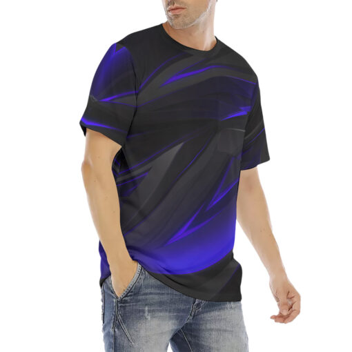 Blue Geometric Stripes Men's T-Shirt - Image 3