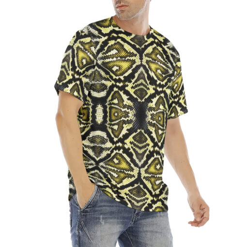 Yellow Snake Skin Ornament Men's T-Shirt - Image 3