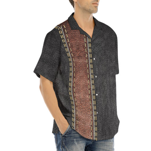 Leather Texture Brown Stripe Hawaiian Shirt - Image 2