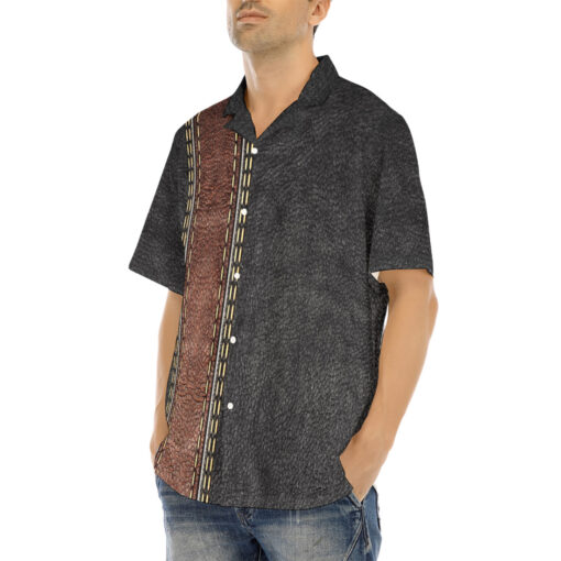 Leather Texture Brown Stripe Hawaiian Shirt - Image 3