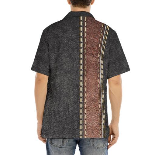 Leather Texture Brown Stripe Hawaiian Shirt - Image 4