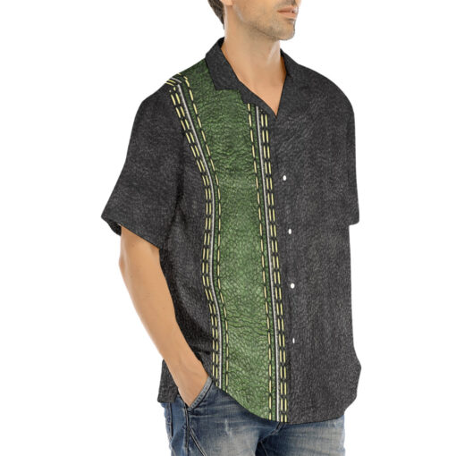 Leather Texture Green Stripe Hawaiian Shirt - Image 2