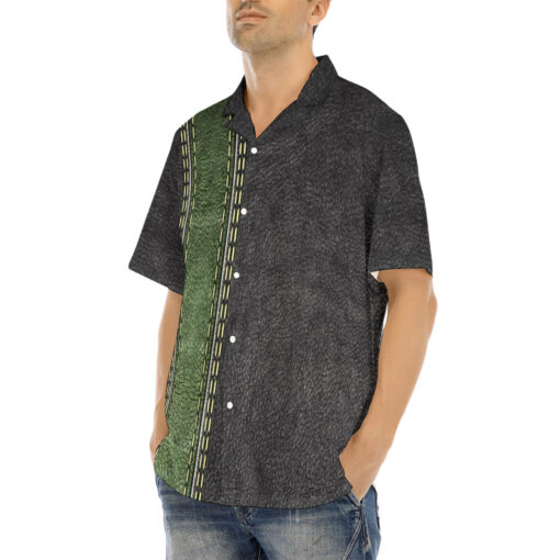 Leather Texture Green Stripe Hawaiian Shirt - Image 3