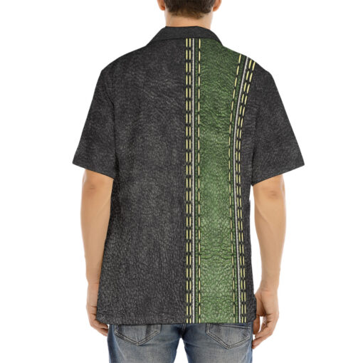 Leather Texture Green Stripe Hawaiian Shirt - Image 4