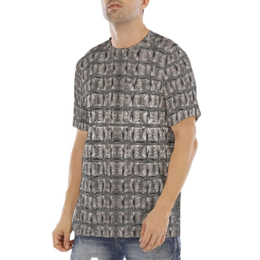 Gray Alligator Print Men's T-Shirt - Image 2