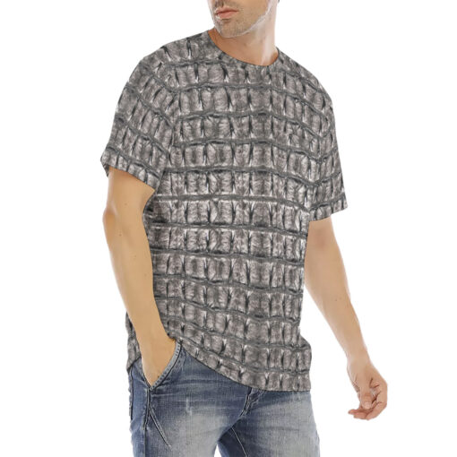 Gray Alligator Print Men's T-Shirt - Image 3