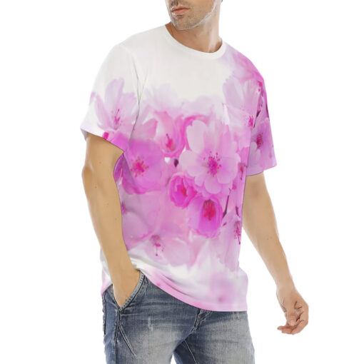 Pink Sakura Flowers Men's T-Shirt - Image 3