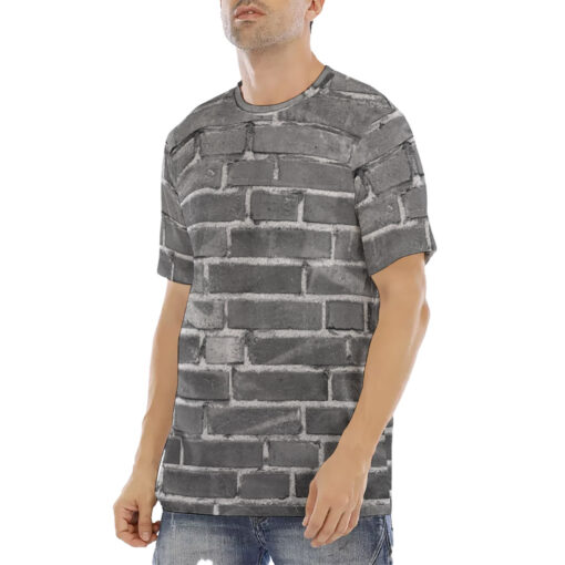 Gray Bricks Wall Men's T-Shirt - Image 2