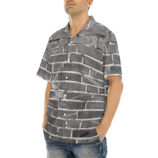 Gray Bricks Wall Hawaiian Shirt - Image 3