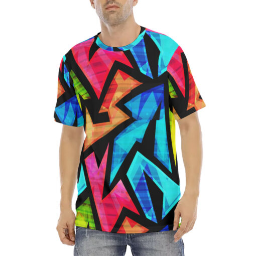 Neon Geometric Grunge Men's T-Shirt