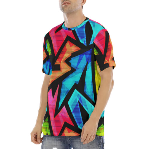 Neon Geometric Grunge Men's T-Shirt - Image 2