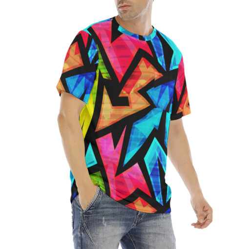 Neon Geometric Grunge Men's T-Shirt - Image 3