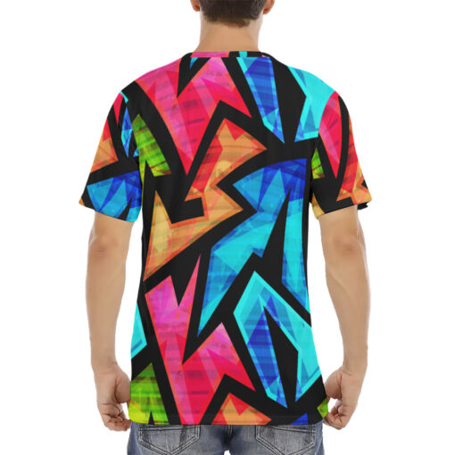 Neon Geometric Grunge Men's T-Shirt - Image 4