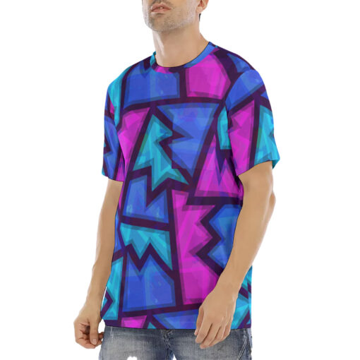 Purple Geometric Grunge Men's T-Shirt - Image 2