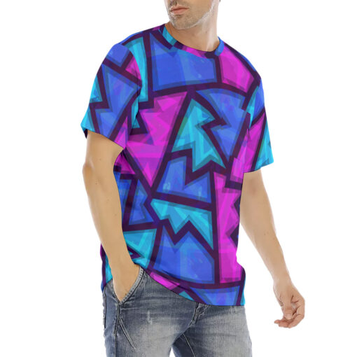 Purple Geometric Grunge Men's T-Shirt - Image 3