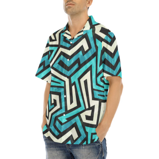 Blue Maze Grunge Hawaiian Shirt - Image 3