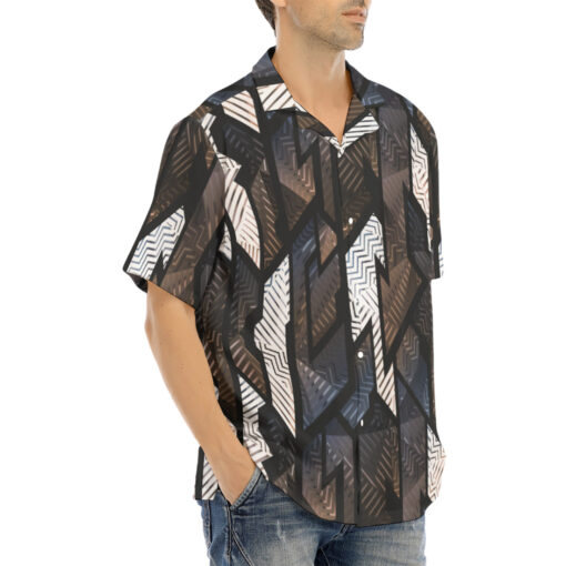 Retro Brown Geometric Hawaiian Shirt - Image 2