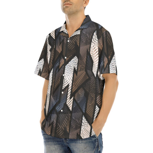 Retro Brown Geometric Hawaiian Shirt - Image 3