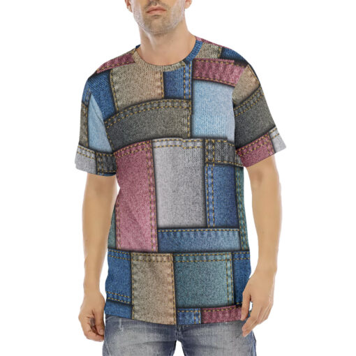 Denim Patchwork Men's T-Shirt