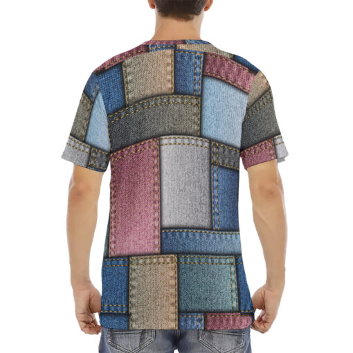 Denim Patchwork Men's T-Shirt - Image 4