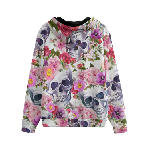 Watercolor Skulls Roses Men's Zip Up Hoodie - Image 2