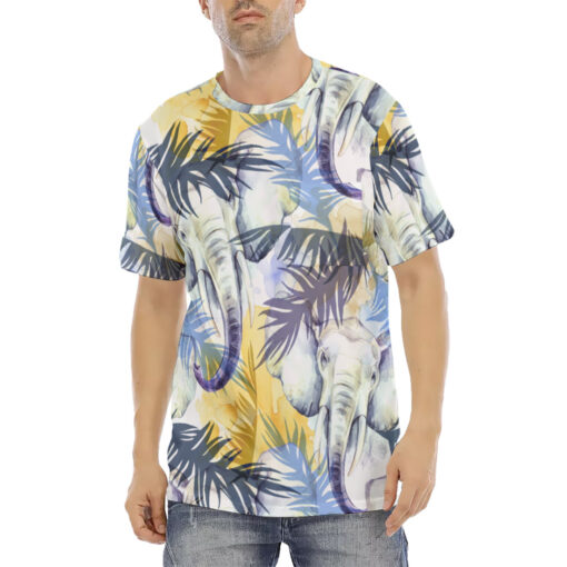 Elephants Exotic Tropical Leaves Men's T-Shirt