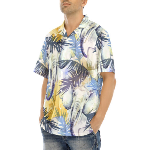 Elephants Exotic Tropical Leaves Hawaiian Shirt - Image 3