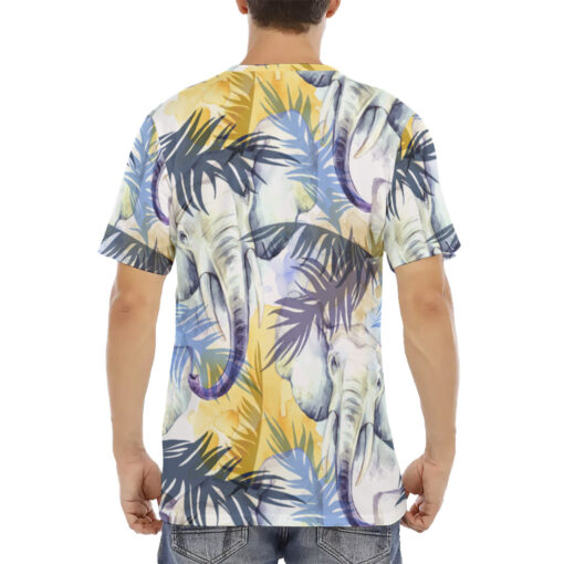 Elephants Exotic Tropical Leaves Men's T-Shirt - Image 4