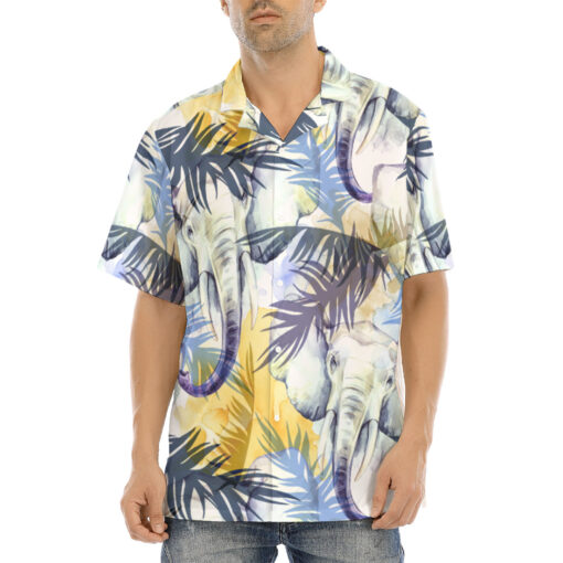 Elephants Exotic Tropical Leaves Hawaiian Shirt