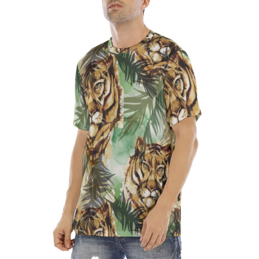 Tigers Exotic Tropical Leaves Men's T-Shirt - Image 2