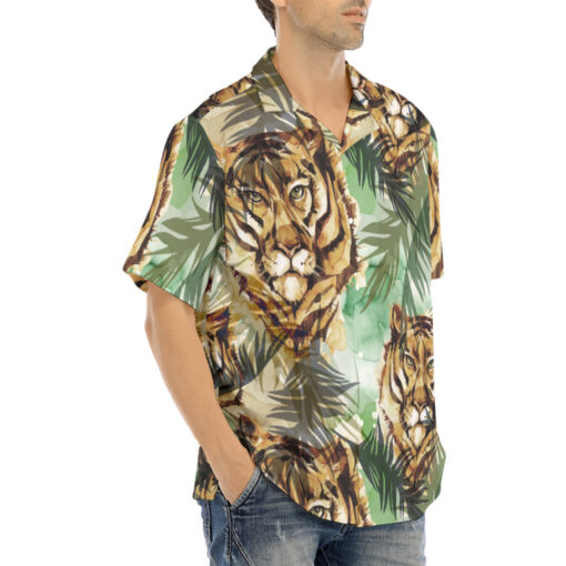 Tigers Exotic Tropical Leaves Hawaiian Shirt - Image 2