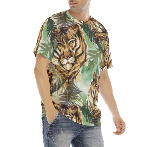 Tigers Exotic Tropical Leaves Men's T-Shirt - Image 3