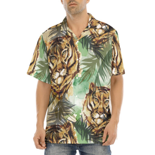 Tigers Exotic Tropical Leaves Hawaiian Shirt