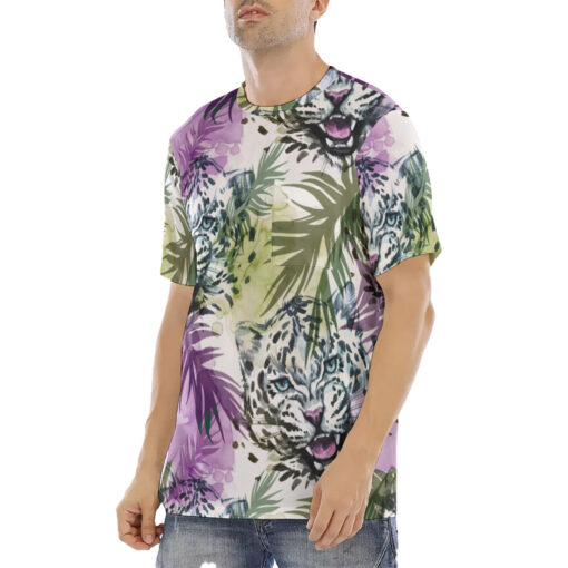 Leopards Exotic Tropical Leaves Men's T-Shirt - Image 2