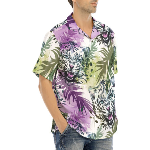 Leopards Exotic Tropical Leaves Hawaiian Shirt - Image 2