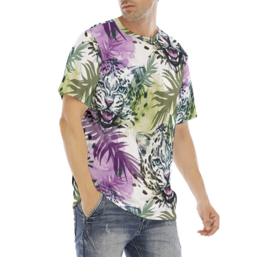 Leopards Exotic Tropical Leaves Men's T-Shirt - Image 3