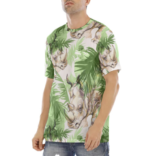 Rhinoceros Exotic Tropical Leaves Men's T-Shirt - Image 2