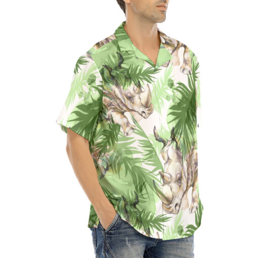 Rhinoceros Exotic Tropical Leaves Hawaiian Shirt - Image 2