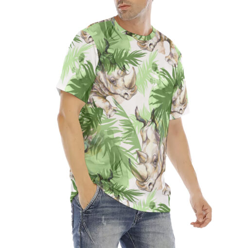 Rhinoceros Exotic Tropical Leaves Men's T-Shirt - Image 3