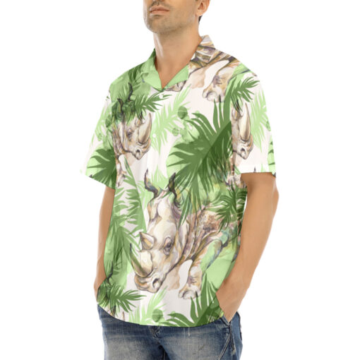 Rhinoceros Exotic Tropical Leaves Hawaiian Shirt - Image 3