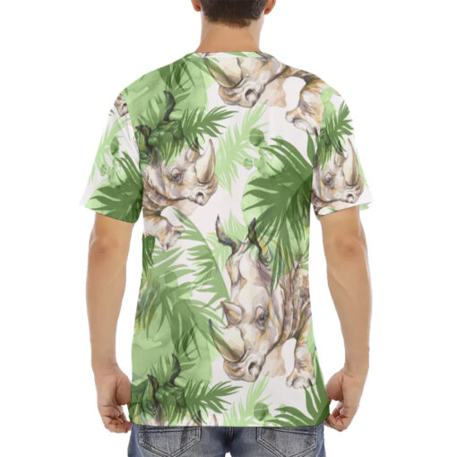 Rhinoceros Exotic Tropical Leaves Men's T-Shirt - Image 4