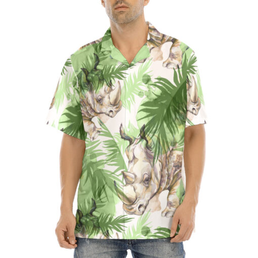 Rhinoceros Exotic Tropical Leaves Hawaiian Shirt