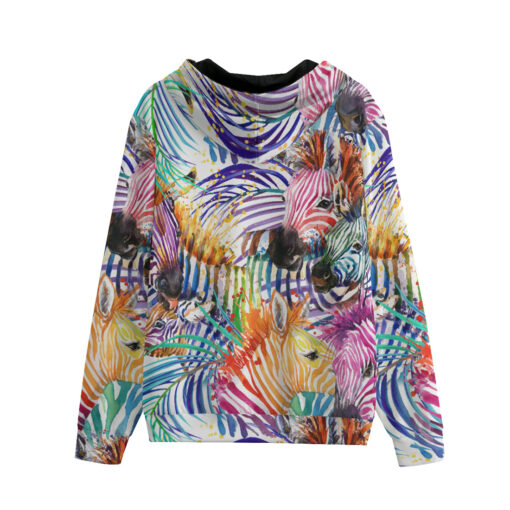 Watercolor Zebra Safari Men's Zip Up Hoodie - Image 2