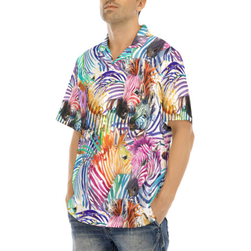 Watercolor Zebra Safari Hawaiian Shirt - Image 3