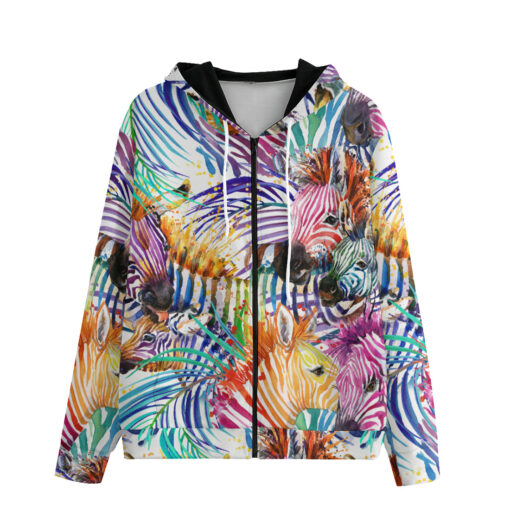 Watercolor Zebra Safari Men's Zip Up Hoodie