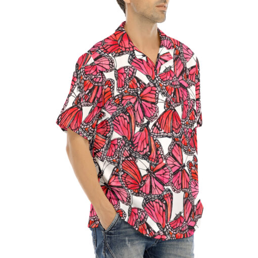 Watercolor Red Butterflies Hawaiian Shirt - Image 2