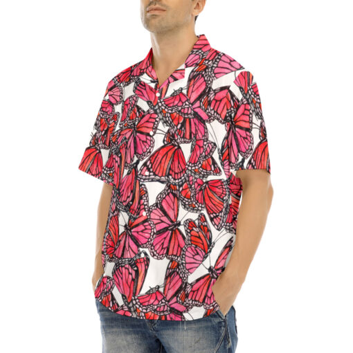 Watercolor Red Butterflies Hawaiian Shirt - Image 3