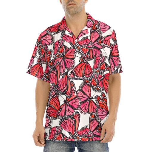 Watercolor Red Butterflies Hawaiian Shirt